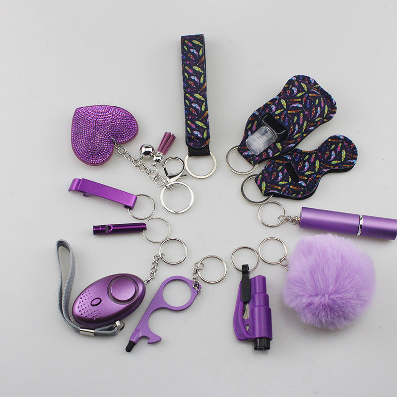 Wholesale Rhinestone Love Lipstick Set Bottle Opener Hair Ball Whistle Keychain Set